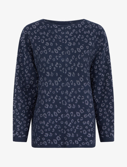 Pull imprimé léopard irisé - Marine - 1