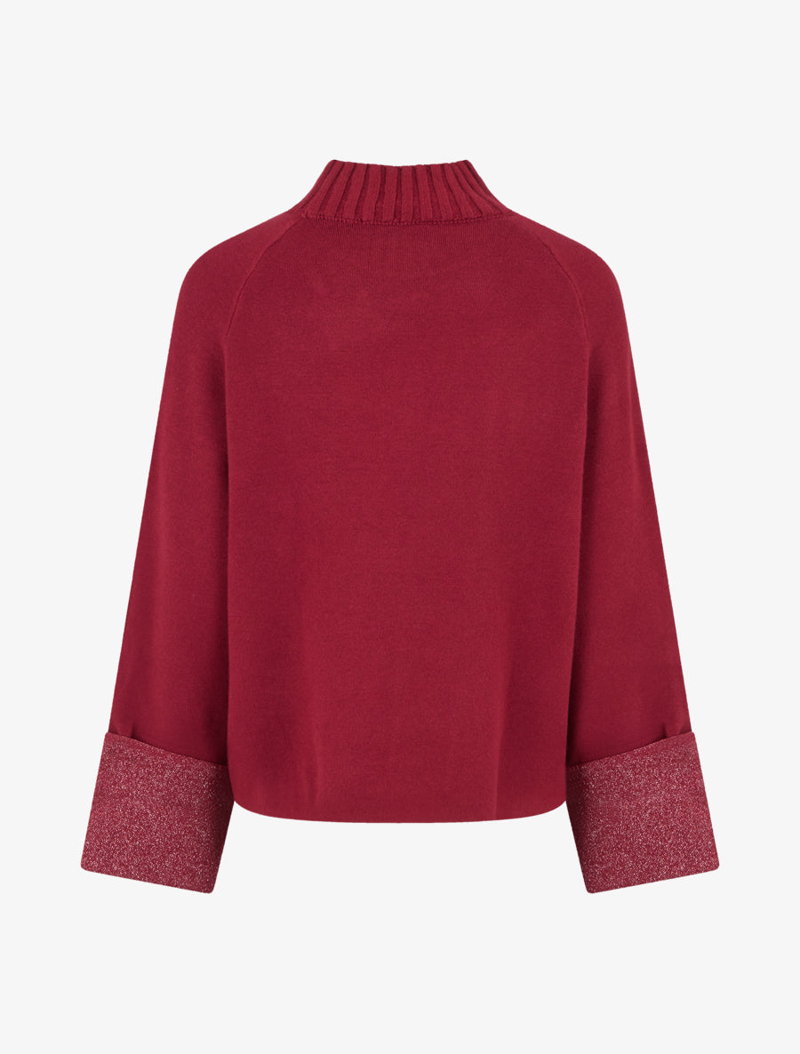Pull à manches à détail irisé - Lie de vin - 2