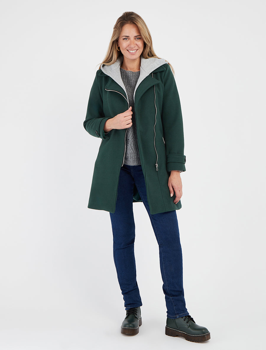 Manteau zippé à capuche en sweat - Vert sapin