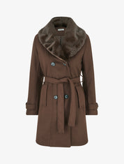 Manteau à col en fourrure synthétique amovible - Marron - 1
