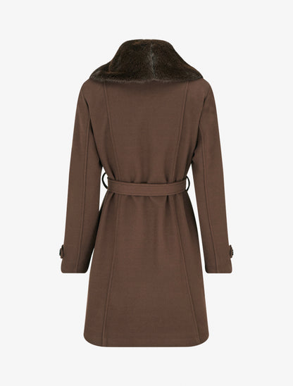 Manteau à col en fourrure synthétique amovible - Marron - 2