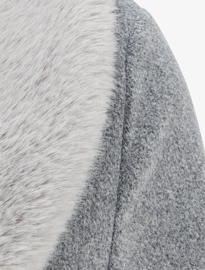 Manteau à col en fourrure synthétique amovible - Gris - 3