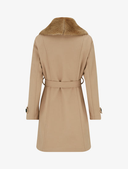 Manteau à col en fourrure synthétique amovible - Camel clair - 2