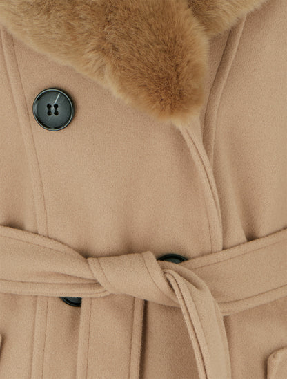 Manteau à col en fourrure synthétique amovible - Camel clair - 3
