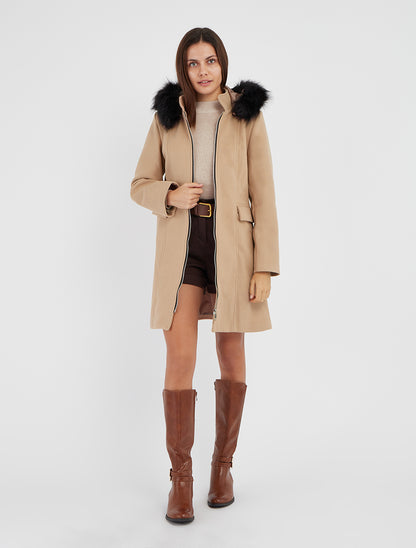 Manteau long à capuche et zip - Camel clair - 8