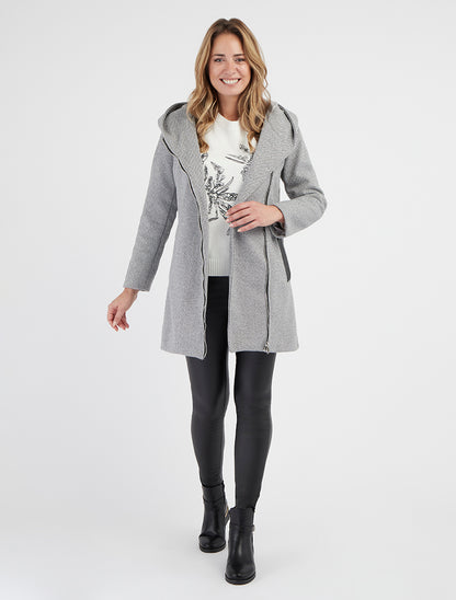 Manteau à capuche et empiècements simili - Gris