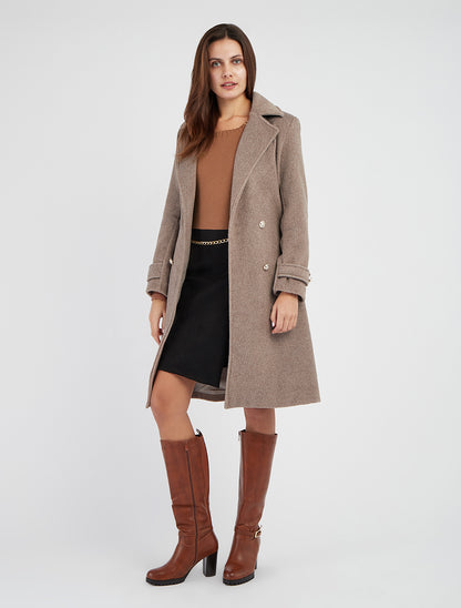 Manteau long uni à bouton décoratif - Taupe