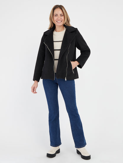 Manteau zippé uni en feutrine - Noir