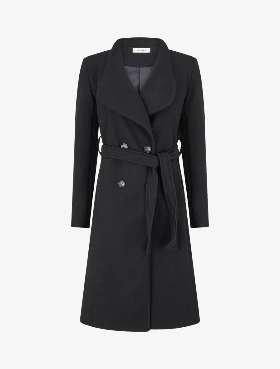 Manteau long cintré à boutons - Noir - 1