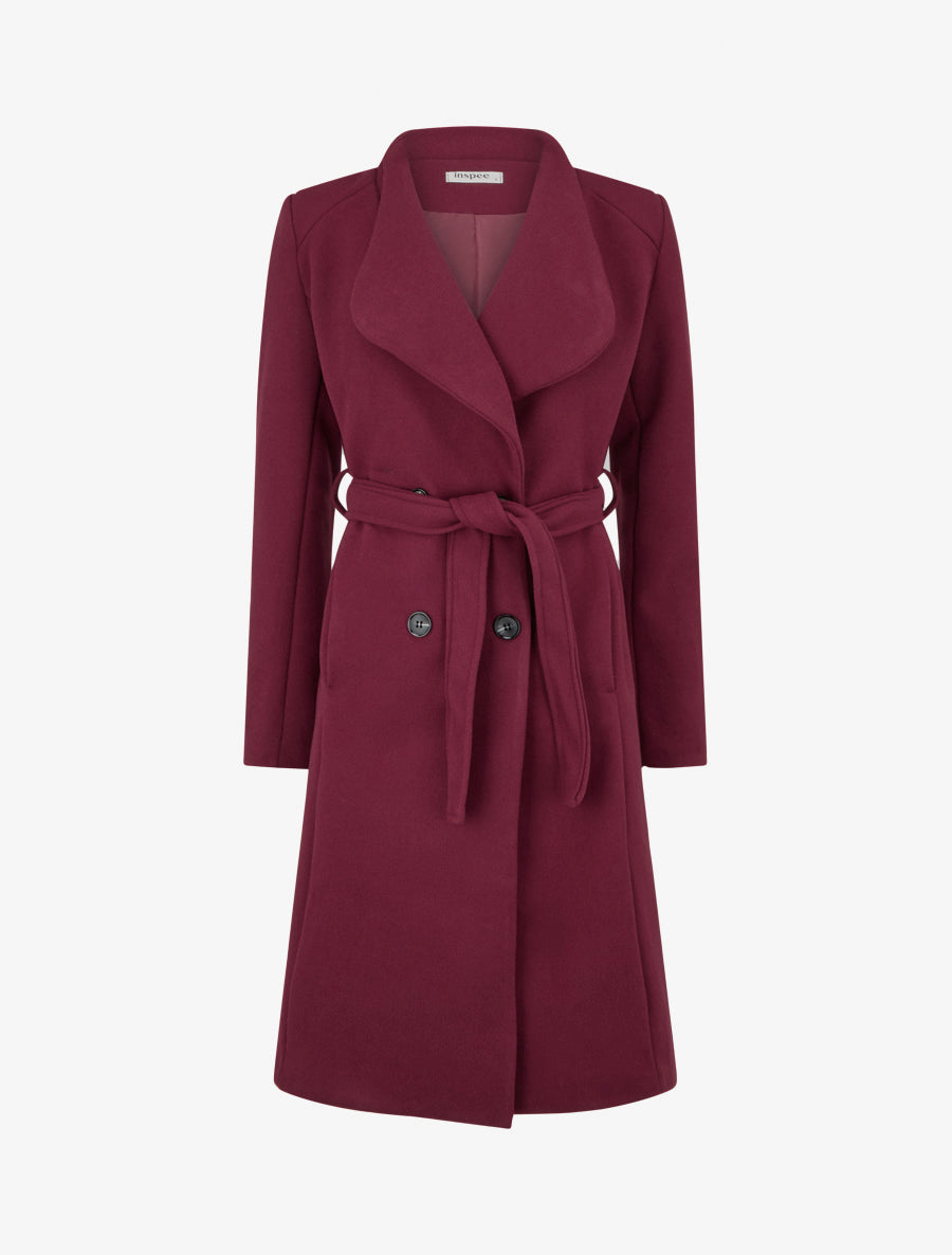 Manteau long cintré à boutons - Bordeaux