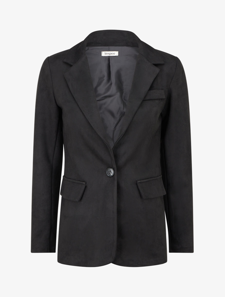 Blazer boutonné en suédine - Noir - 1