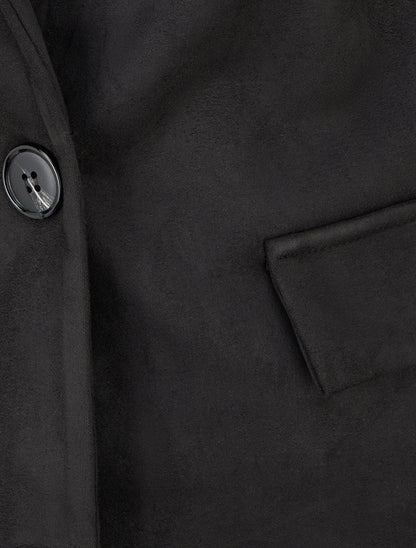 Blazer boutonné en suédine - Noir - 3