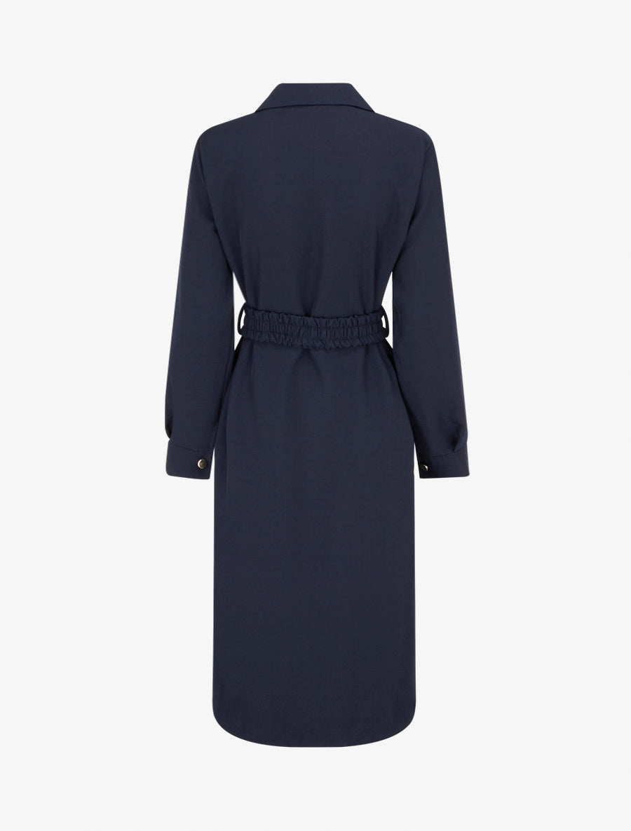 Robe chemise longue à poches décoratives - Marine - 2