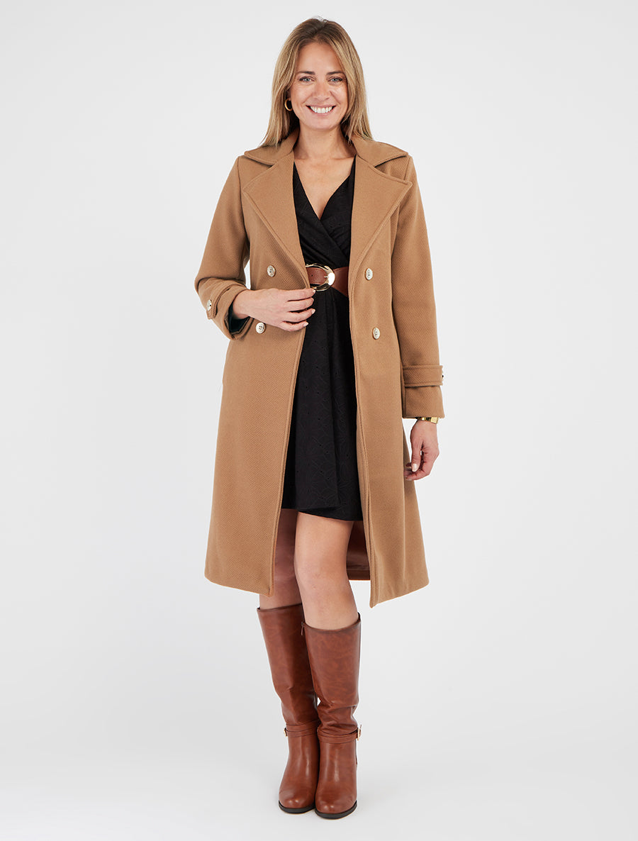 Manteau long croisé à boutons - Camel