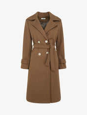 Manteau droit croisé à boutons - Marron - 1