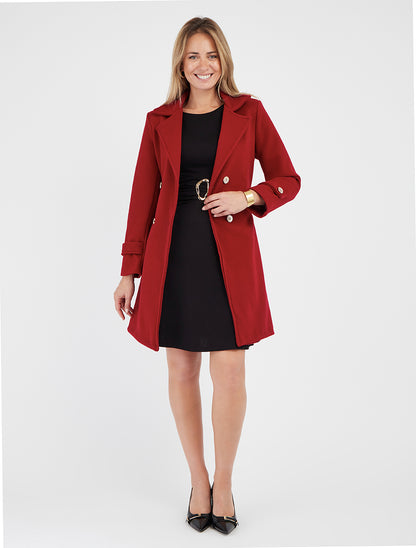 Manteau droit croisé à boutons - Rouge