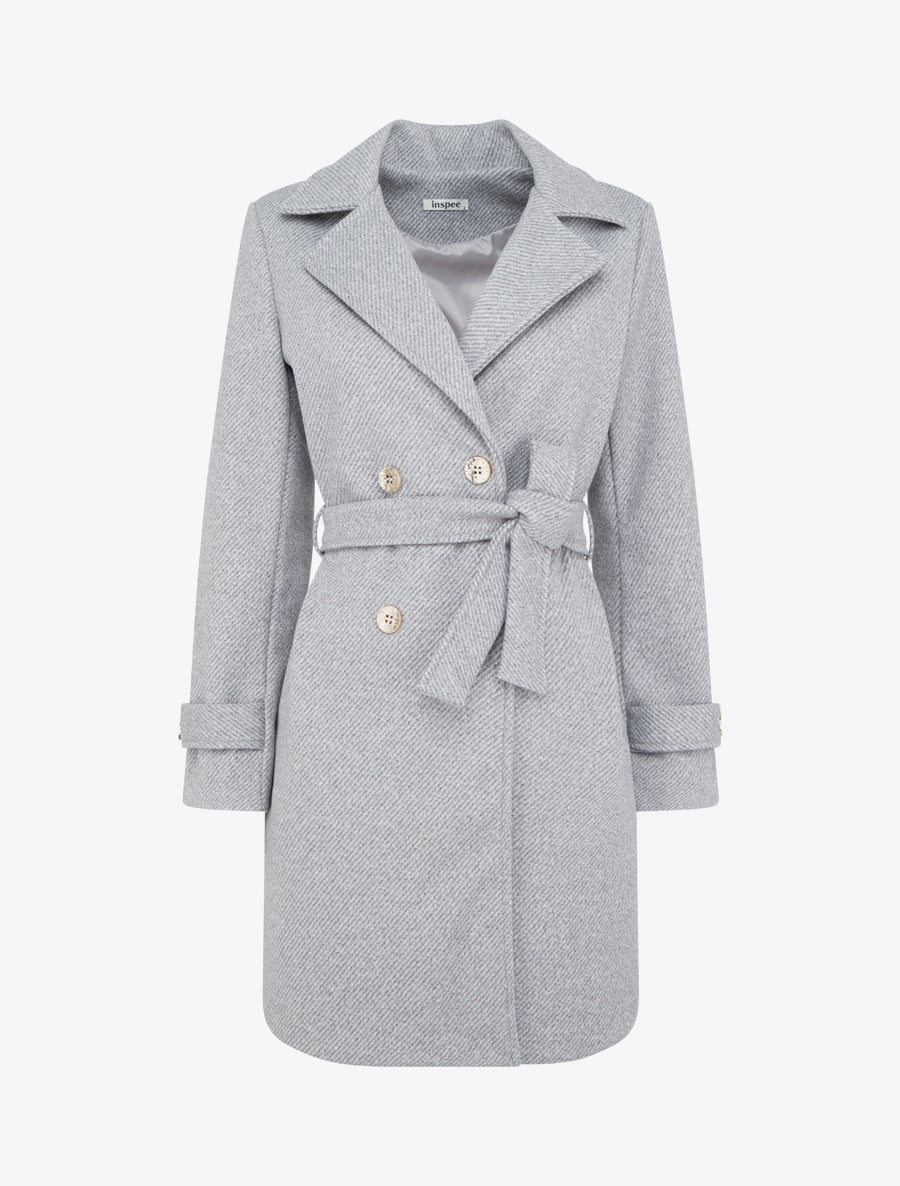 Manteau droit croisé à boutons - Gris clair - 1