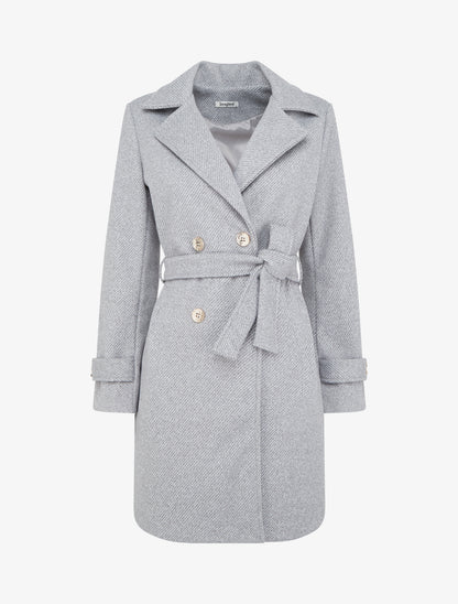 Manteau droit croisé à boutons - Gris clair - 1