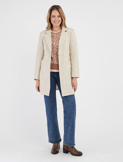 Manteau droit à motif léopard - Beige