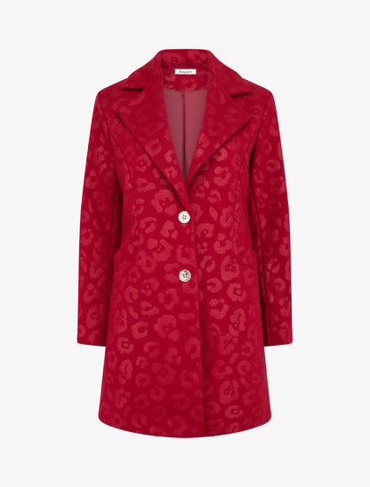 Manteau droit à motif léopard - Rouge - 1