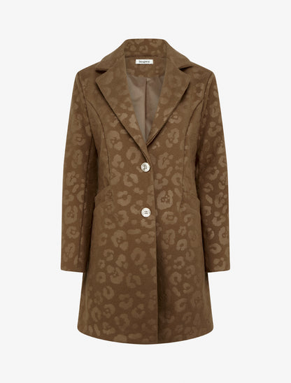 Manteau droit à motif léopard - Marron - 1