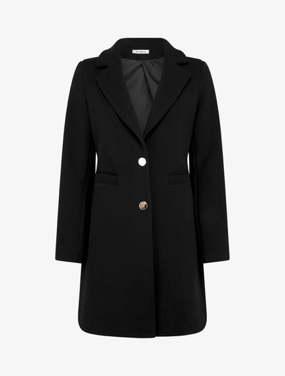 Manteau uni boutonnée à col cranté - Noir - 1