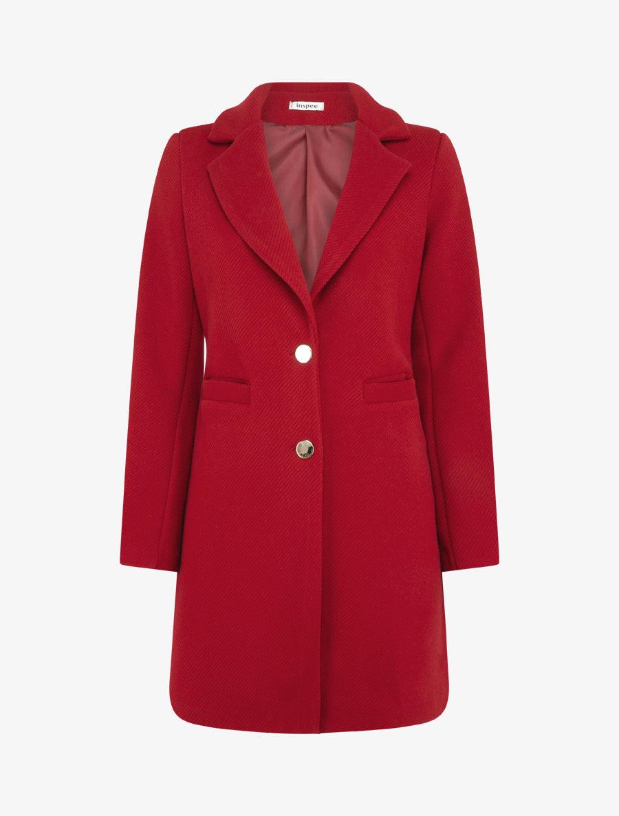 Manteau uni boutonnée à col cranté - Rouge - 1