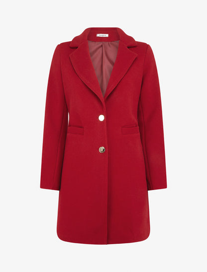 Manteau uni boutonnée à col cranté - Rouge - 1