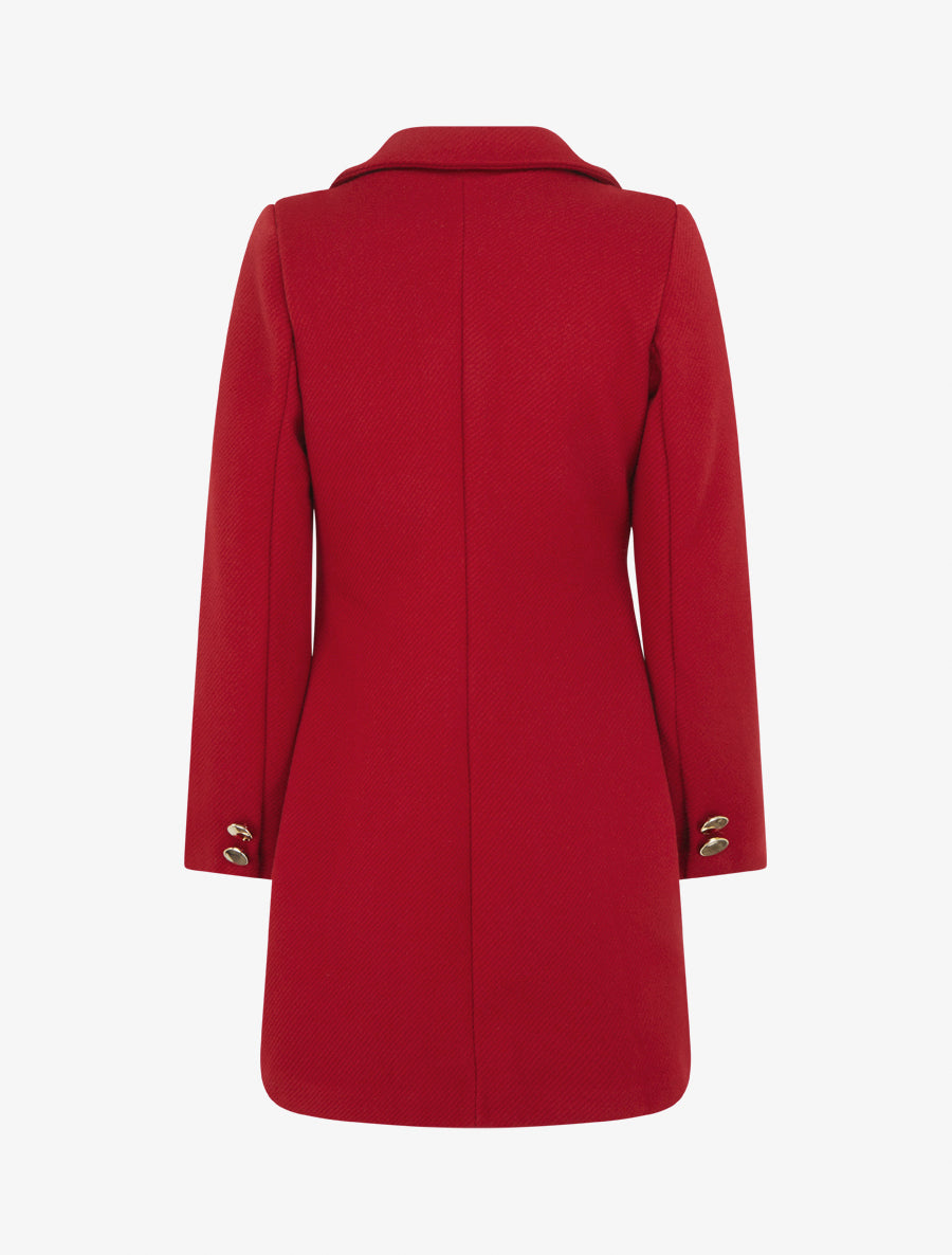Manteau uni boutonnée à col cranté - Rouge - 2