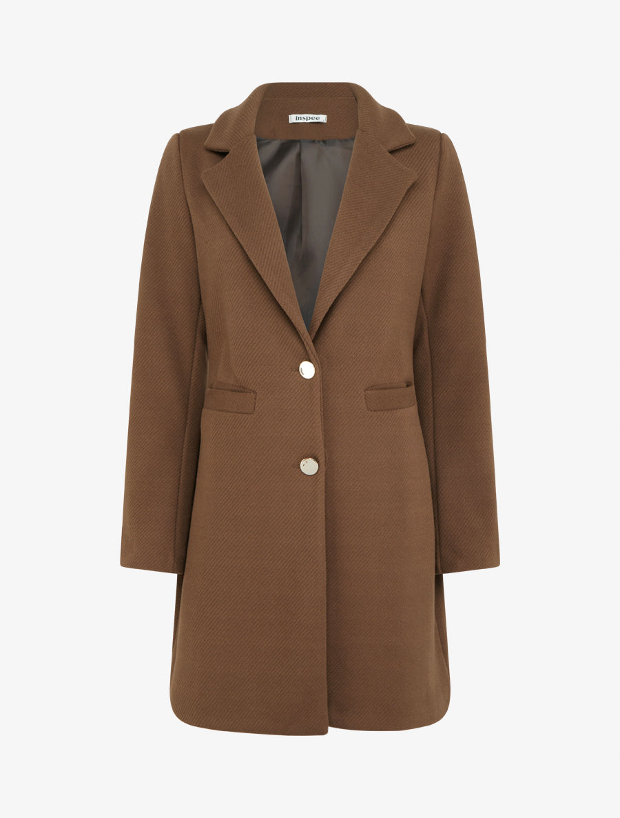 Manteau uni boutonnée à col cranté - Camel - 1