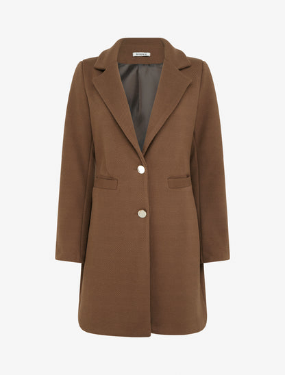 Manteau uni boutonnée à col cranté - Camel - 1