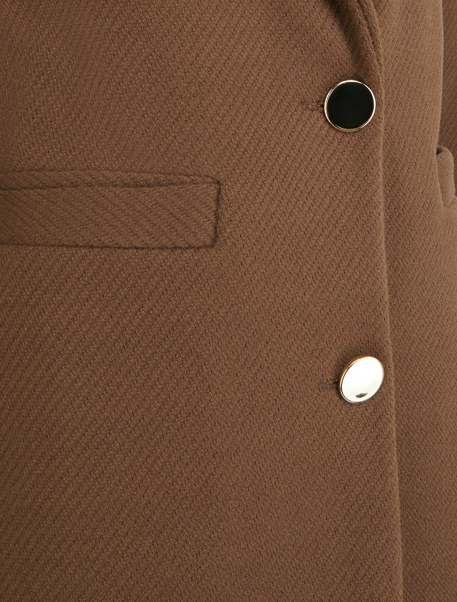 Manteau uni boutonnée à col cranté - Camel - 3