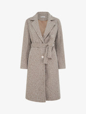 Manteau uni duveteux à col cranté - Taupe - 1
