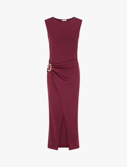 Robe longue fendue à empiècement bijou - Lie de vin - 1