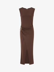 Robe longue fendue à empiècement bijou - Marron - 1