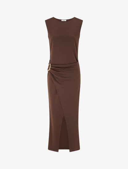 Robe longue fendue à empiècement bijou - Marron - 1