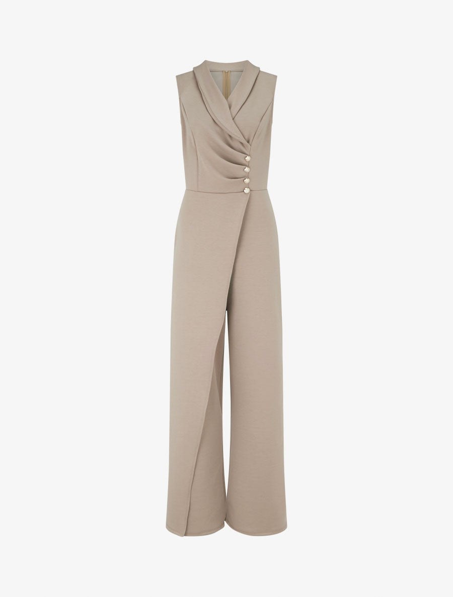 Combinaison unie à pan et boutons décoratifs - Beige - 1