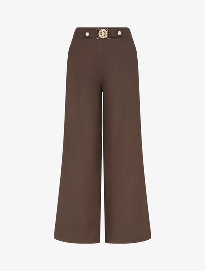 Pantalon droit à ceinture fantaisie - Marron - 1