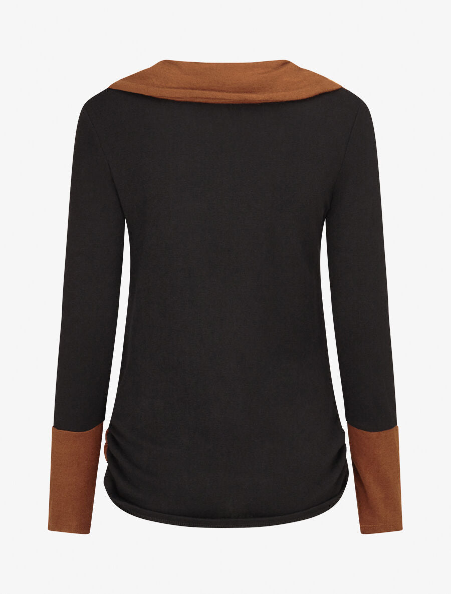 Pull fin à col rond stylisé - Noir/camel - 2