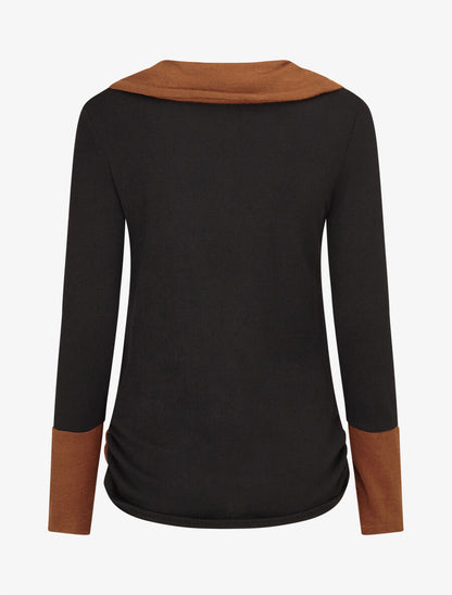 Pull fin à col rond stylisé - Noir/camel - 2