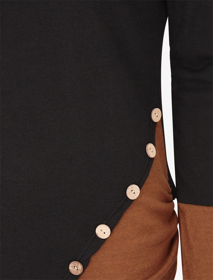 Pull fin à col rond stylisé - Noir/camel - 3