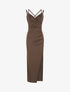 Robe longue ajustée à fente et bretelles - Marron - 1