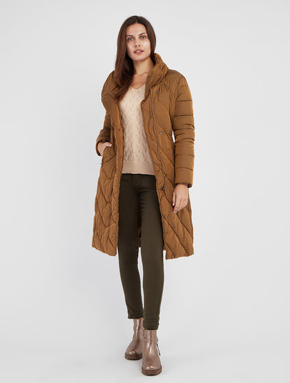 Doudoune longue à col montant - Camel