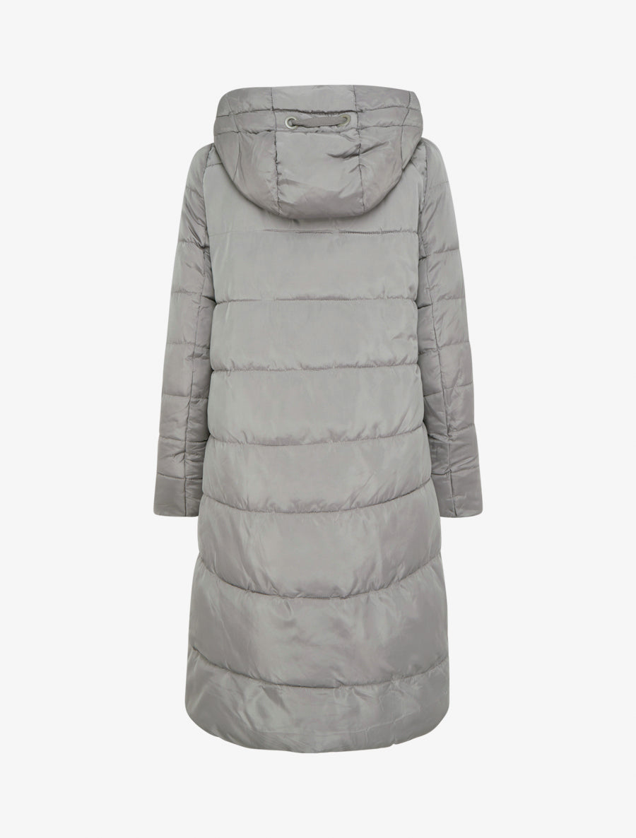 Doudoune longue à capuche et zip en biais - Gris - 2