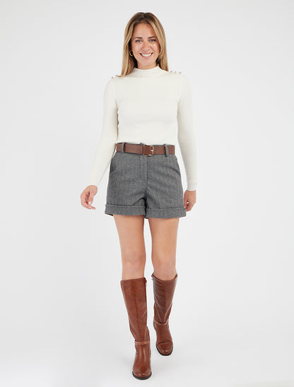 Short à revers imprimé chevron - Gris