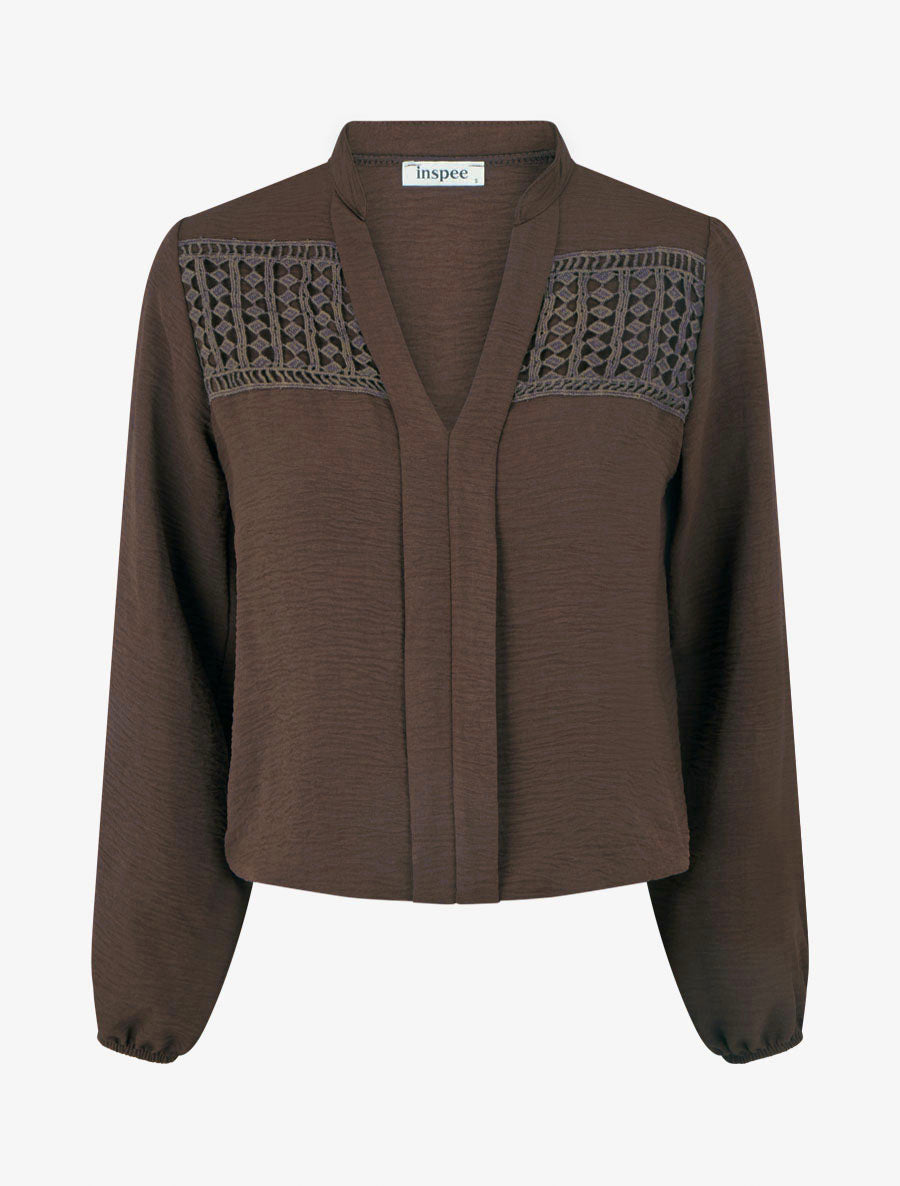 Blouse fluide coupe boule à détail crochet - Marron