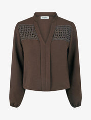 Blouse fluide coupe boule à détail crochet - Marron