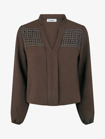 Blouse fluide coupe boule à détail crochet - Marron