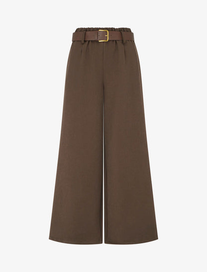 Pantalon élastiqué coupe ample - Marron