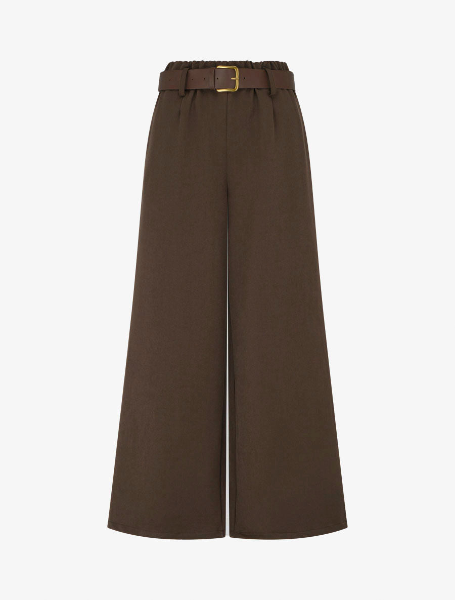 Pantalon élastiqué coupe ample - Marron